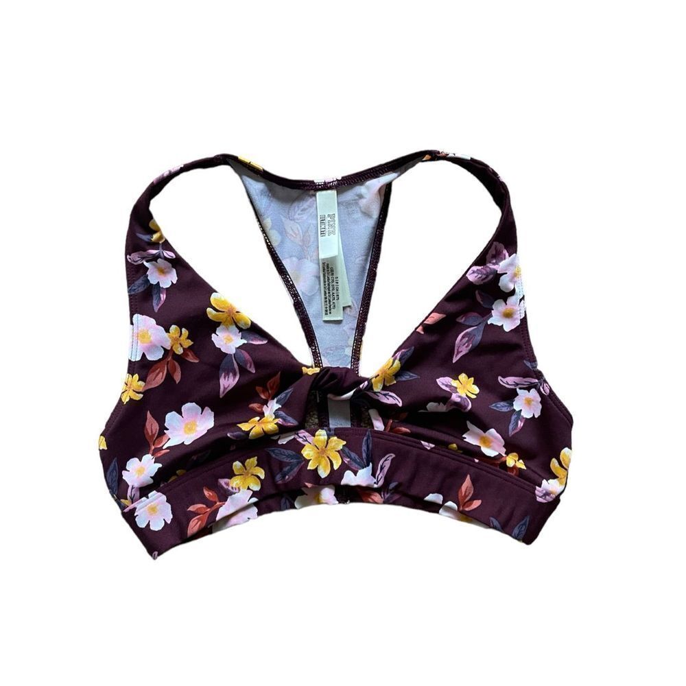 PINK Victoria Secret Maroon Floral Sports Bra Sz Small​​​​